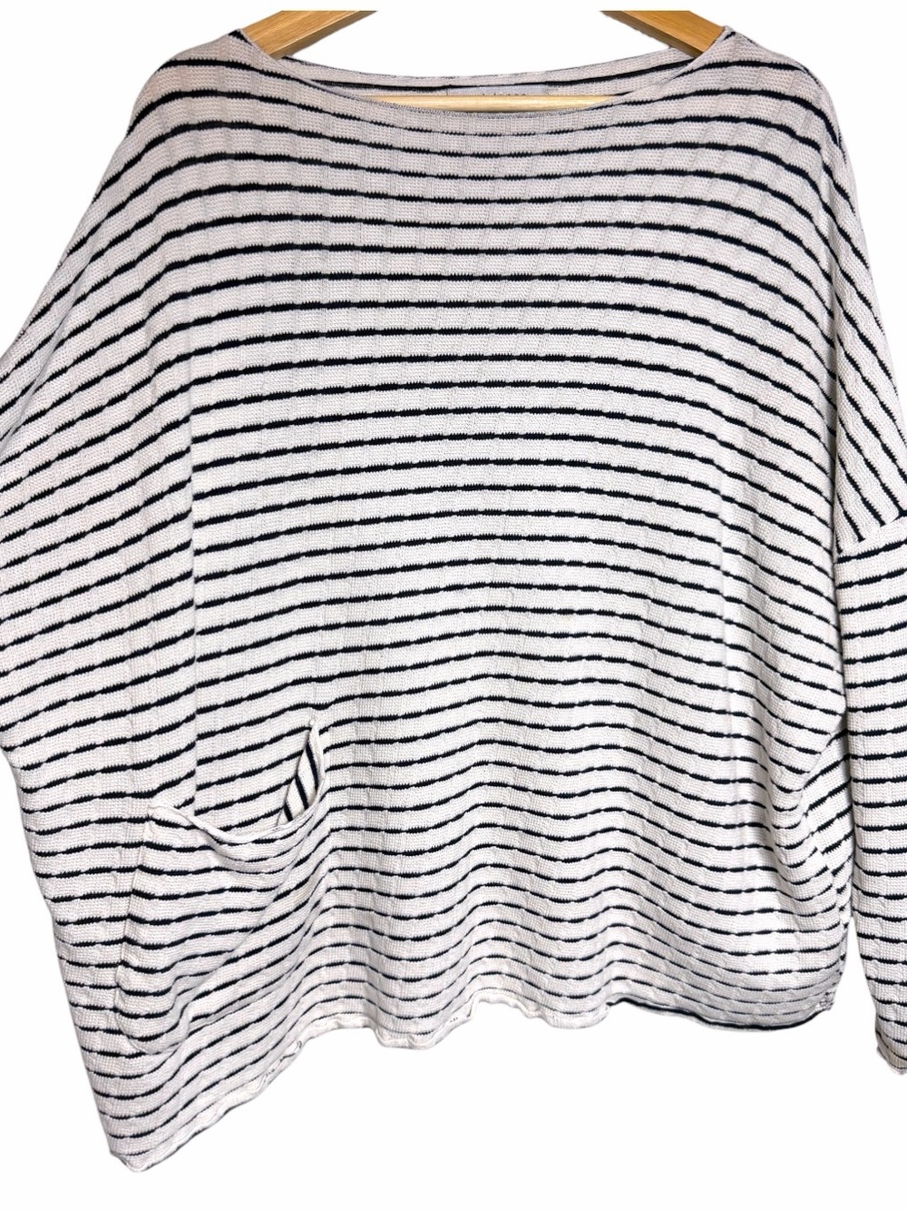 Cut Loose Striped Boatneck Boxy Pullover Pocket Top Made USA Navy Oversized - Picture 4 of 11